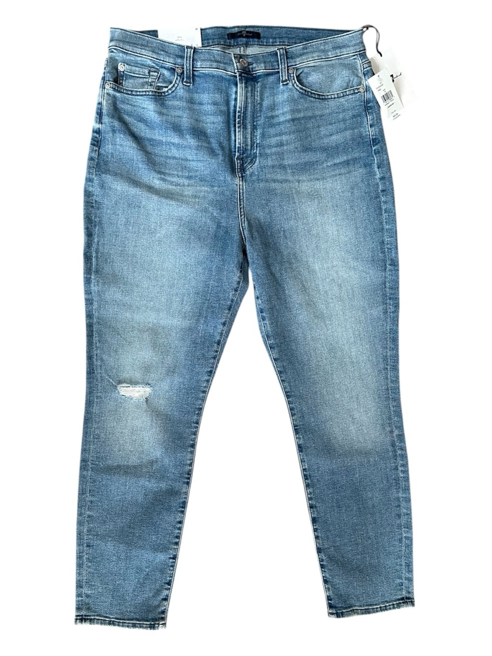 7 For All Mankind High Waist Ankle Gwenevere Distressed Light Blue Skinny Jeans